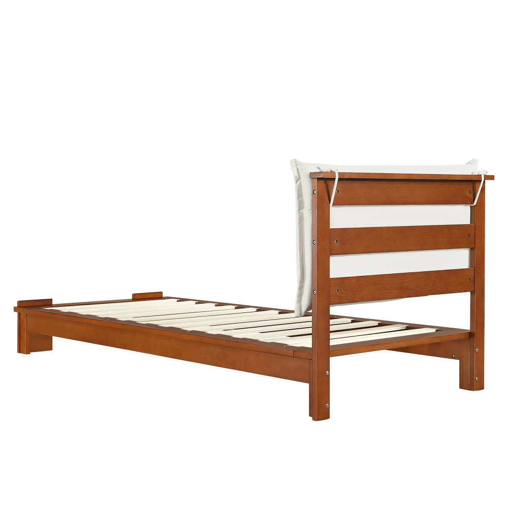 PINGGO Dunkelbraunes Polsterbett Einzelbett 90x200cm Samt-Kopfteil Stabiler Lattenrost Verbreiterte Beine Ohne Matratze – Detail 14