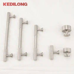 KEDLO European Light Luxury Solid Brass Long Handle Vertical Pattern Vintage Knob Cabinet Drawer Nickel Brushed Handle