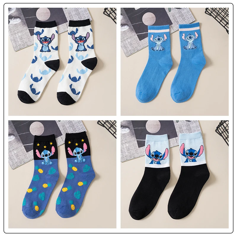 Kawaii  New Anime Cartoon cute Stitch Pure Cotton Socks Medium Length Socks Combed Cotton Birthday Gift for Girls Friends Boys