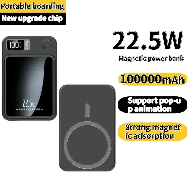 Magnetic power bank 100000mAh large capacity wireless fast charging suitable for 8-15 mobile phone universal mobile power supply