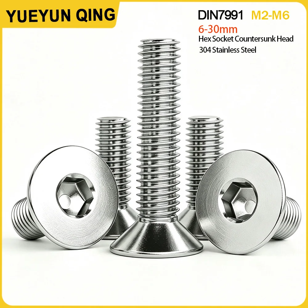 Vis à tête fraisée DIN7991 à six pans creux M2 M2.5 M4 M5 M6 M3, vis en acier inoxydable 304, vis plates Allen, longueur 6-30 mm
