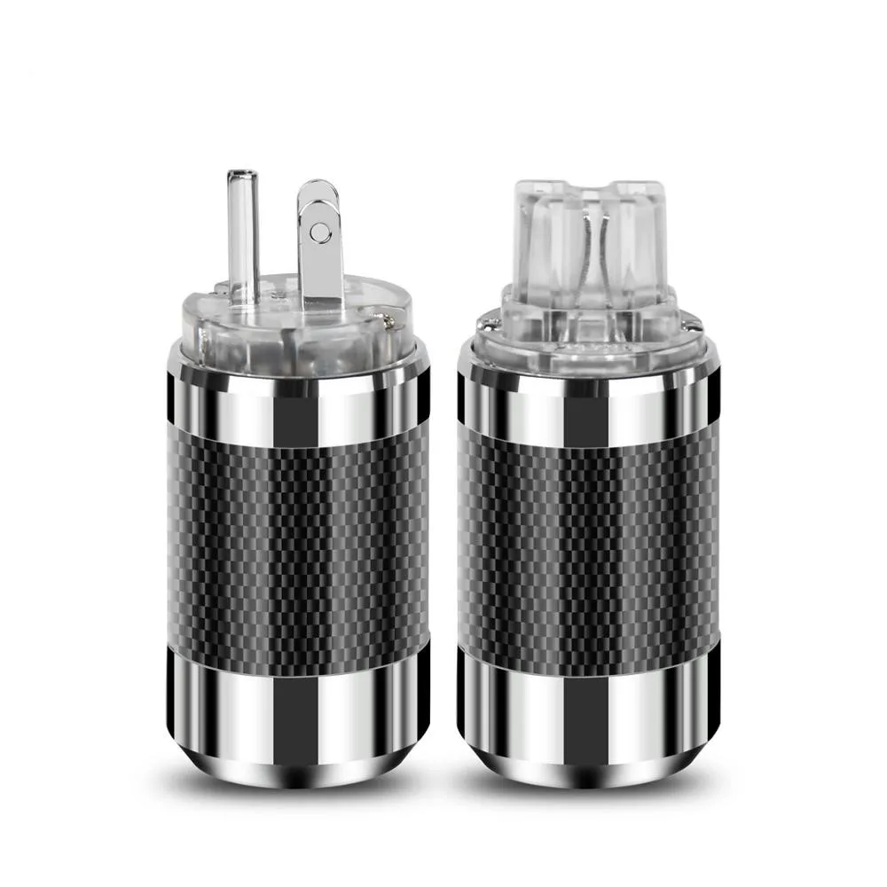 

One Pair Hi-end Carbon Fiber Rhodium Plated AC Power cable IEC female connector Hifi 2 pins EU EUR schuko power Plug socket