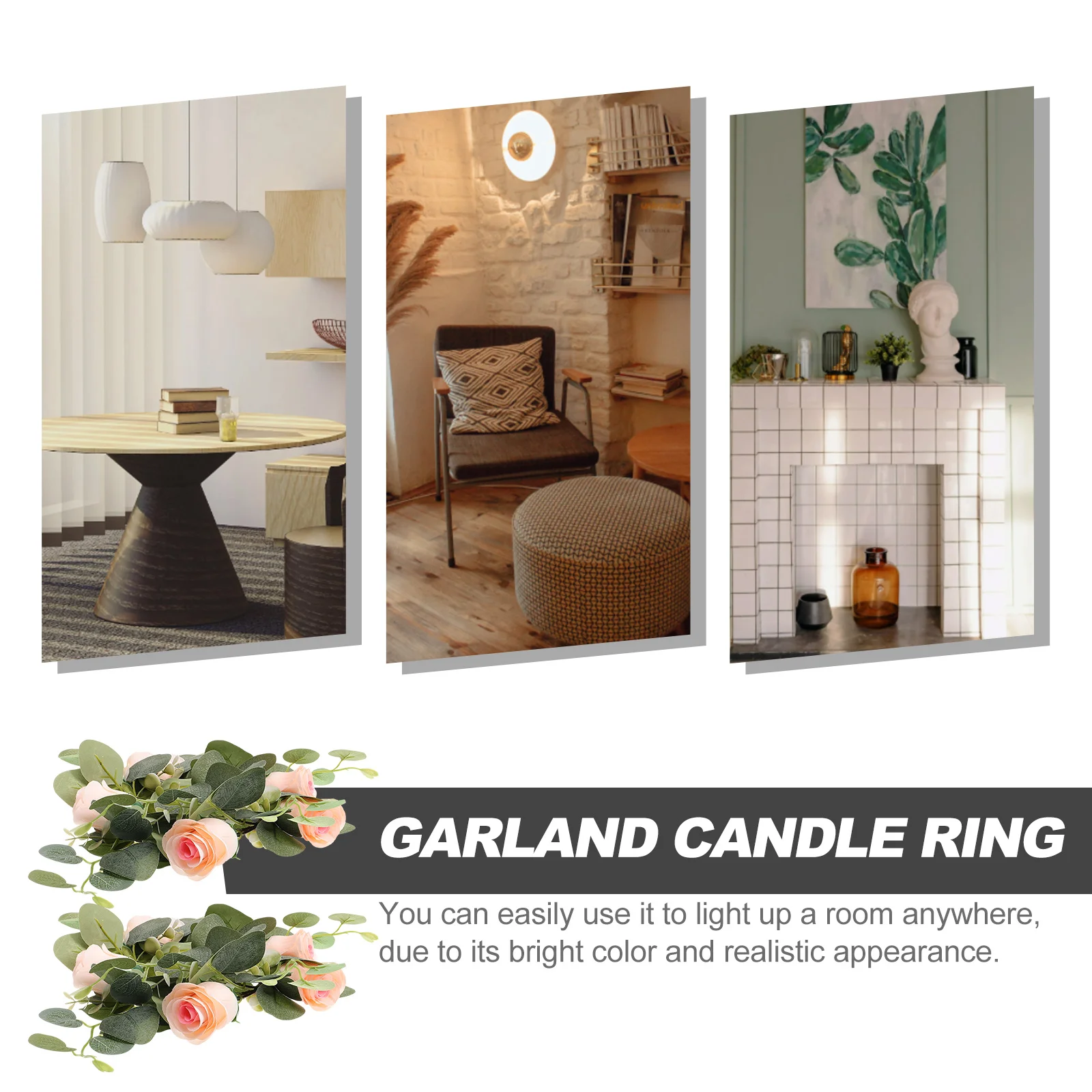 

2pcs Artificial Flower Wreath Rings Realistic Rose Design For Home Party Christmas Table Decor Leaf Rings Tea