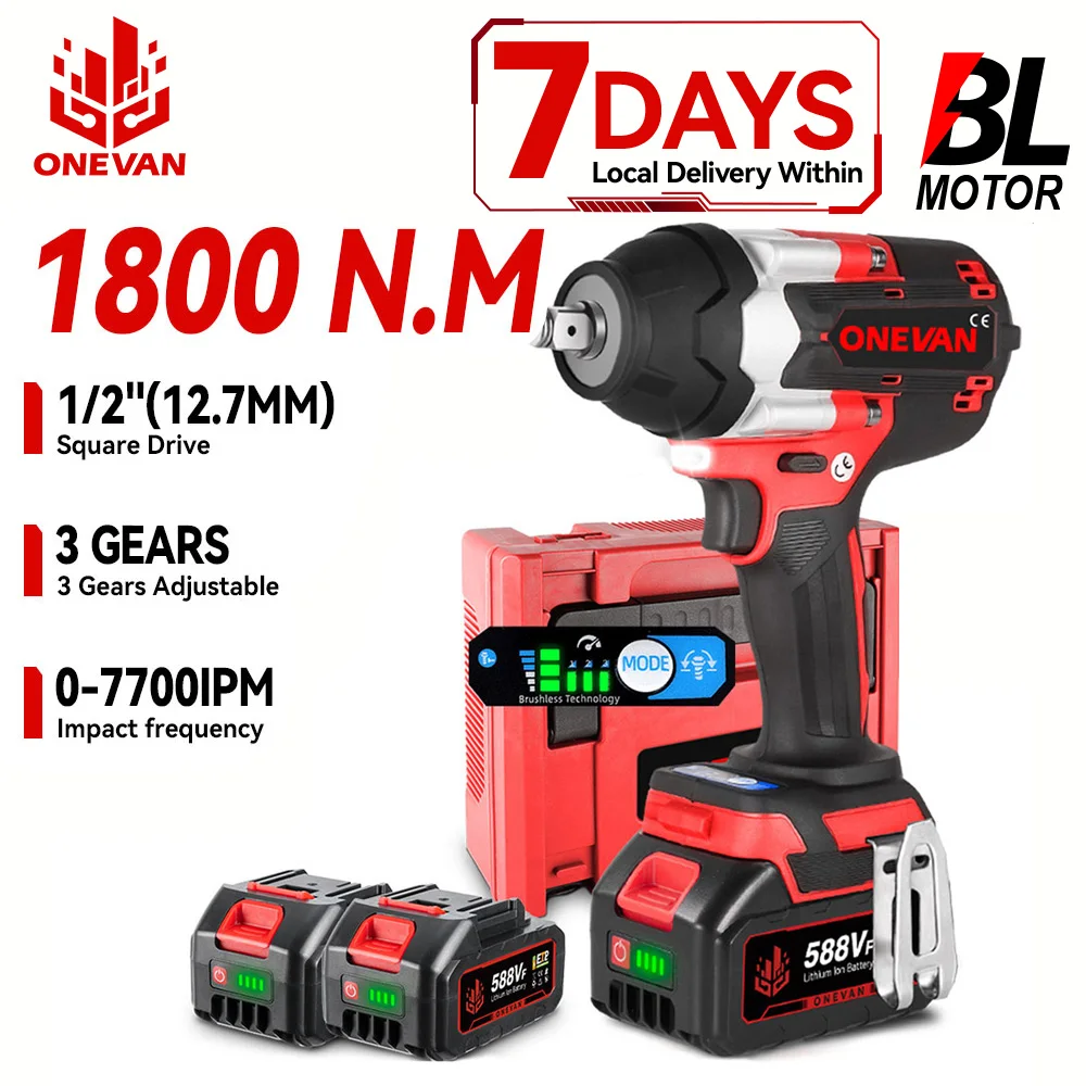 ONEVAN 1800N.M مفتاح ربط كهربائي بدون فرشاة 1500 وات مفك براغي محمول لاسلكي أداة كهربائية لدبوس بطارية ماكيتا 18 فولت #1