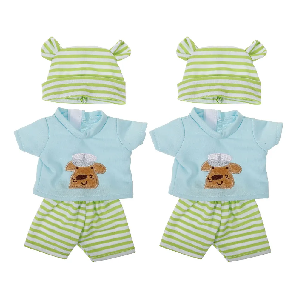 

2Set Dress-Up Wardrobe Clothes for 10 Inch Vinyl Striped Cotton Outfits Hat Accessories Pretend Play Fashionable Creative