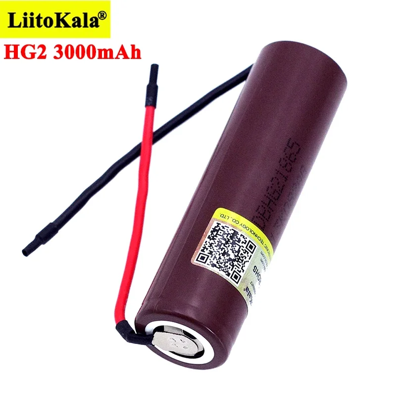 Liitokala new HG2 18650 3000mAh Rechargeable battery 18650HG2 3.6V discharge 20A, dedicated batteries+DIY Silica gel Cable