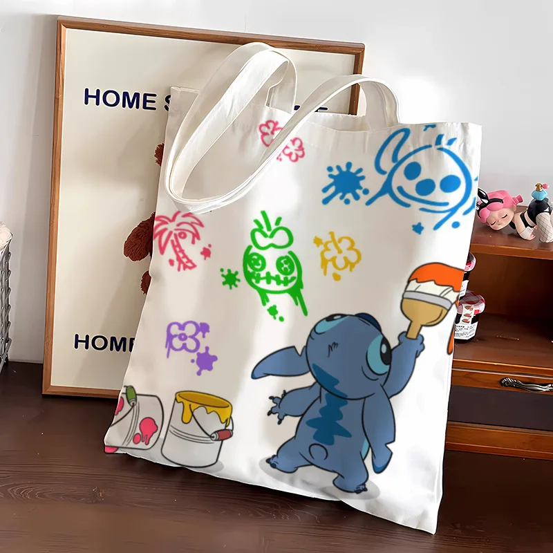 

Disney Stitch Canvas Bag Cute Cartoon Large Capacity Student Commuter Shoulder Bag Tutoring Bag Girls Gift