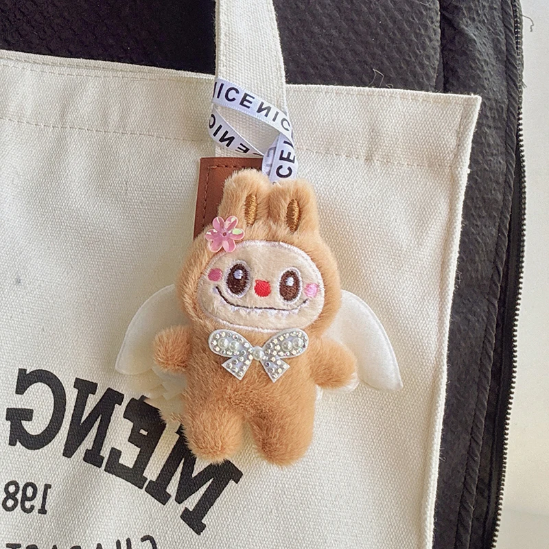 Angel Labubu Plush Toy Keychain Cartoon Soft Stuffed Doll Pendant Car Key Ring Backpack Bag Decor Kid Gift