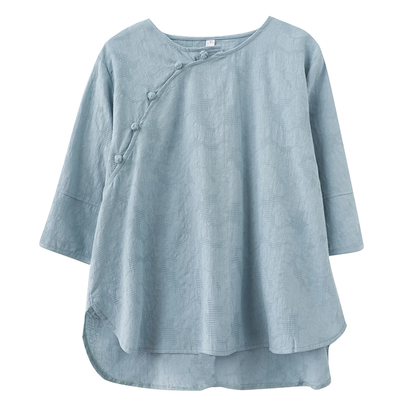 หลวมผ้าฝ้ายผ้าลินินกางเกง Harlan และ irt 2 ชิ้นชุด Faionable ศิลปะปุ่มด้านบนสําหรับ plus ขนาดผู้หญิงชุดลําลอง