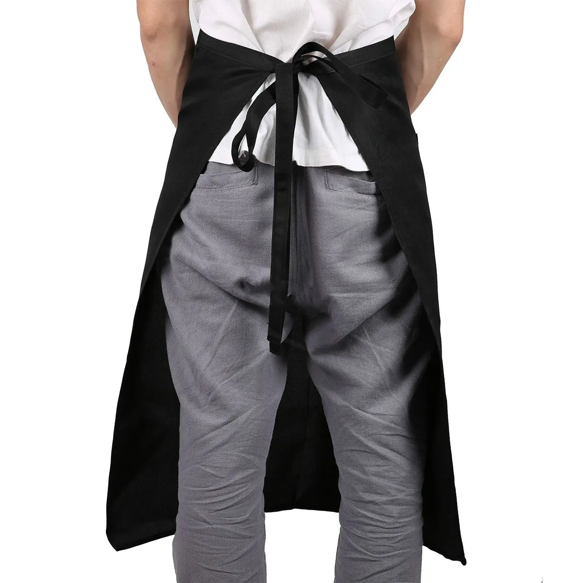 

Unisex Kitchen Apron Polyester 72x70cm Black Double Pockets Protect Clothes Work Apron Bartender Waitress