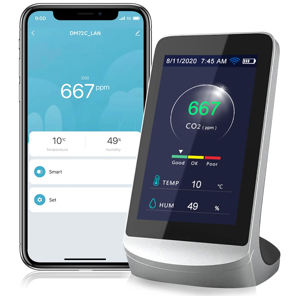 Dienmern New DM72C Wifi Indoor Portable Air Quality Detector Tuya WIFI Connection CO2 Gas Sensor Tester, with LCD Display