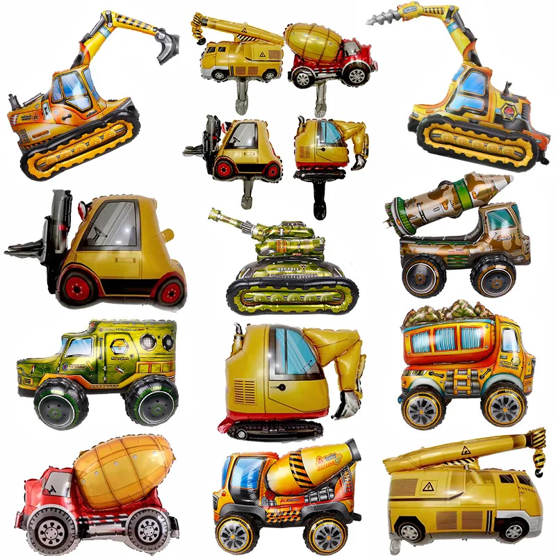 New product cartoon car aluminum film balloon forklift excavator truck fire truck traffic toy balloon children's birthday party