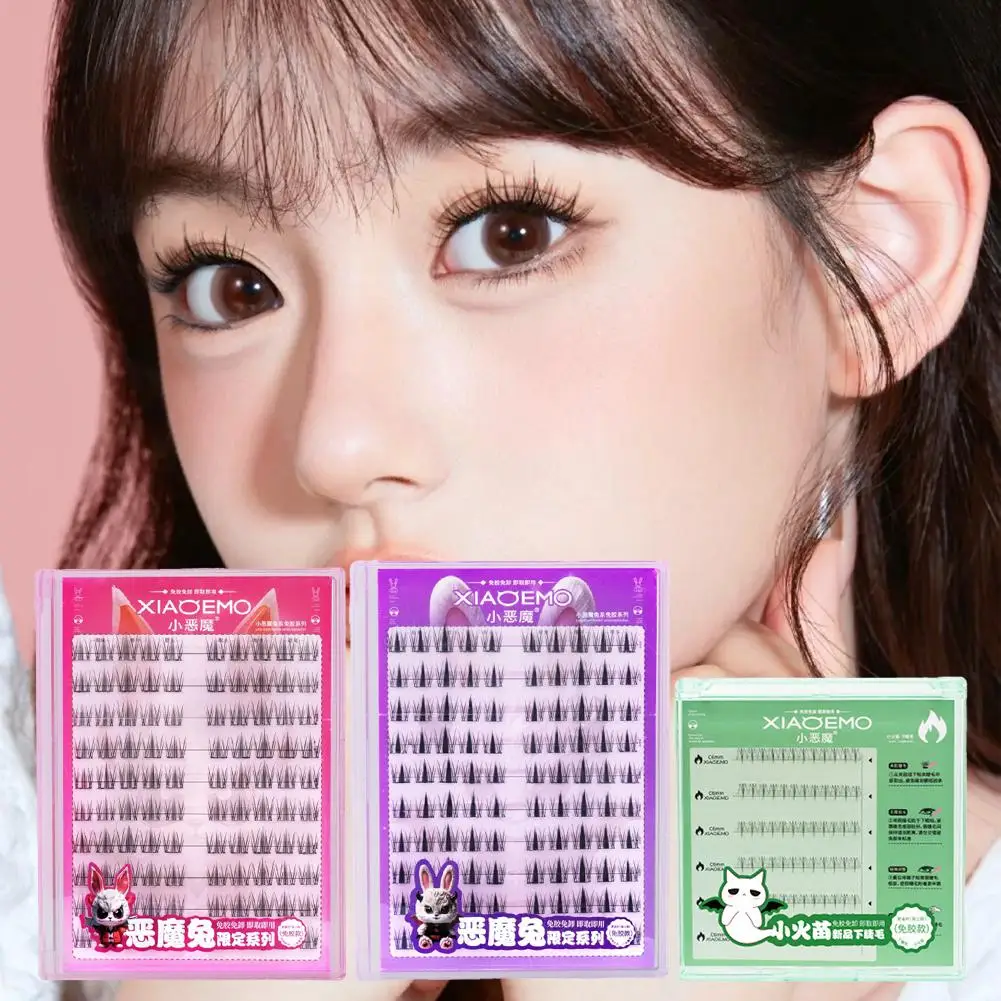 Glue-Free Self-Adhesive False Eyelashes 100 Clusters Large Volume Natural Look Easy to Apply for Lazy People Beginners