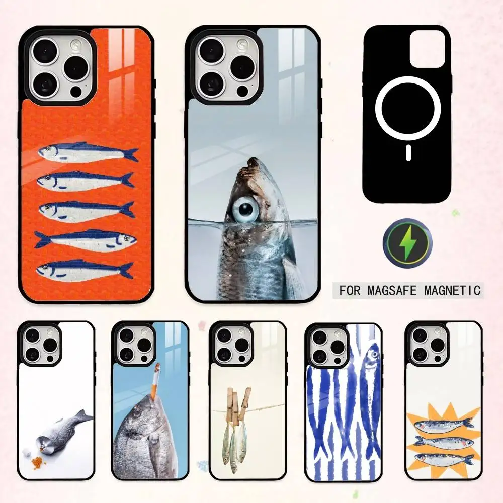 

Fish Sardine Painting Art Phone Case For iPhone17,16,15,14,13,12,11 Plus,Pro Max Magnetic For Magsafe Wireless Charging