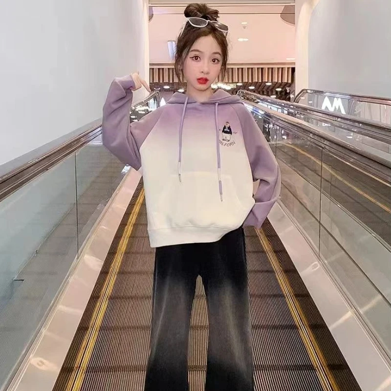 

Girls' 2025 New Popular Stylish Korean Long Sleeve Hoodie Mid-Large Kids Autumn & Spring