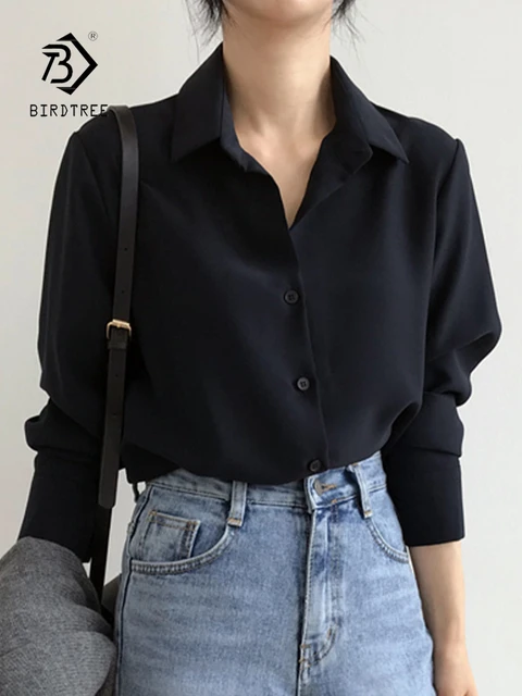 Summer New Arrival Women Solid Black Chiffon Blouse Long Sleeve Casual Shirt Women s Korean Bf Style Chic Tops Feminina Blusa T0 Women Shirt AliExpress