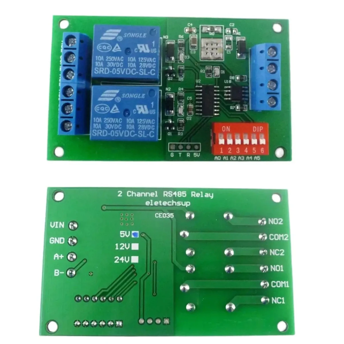 

CE035 DC 5В/12В/24В 2-канальный модуль RS485 Реле Modbus RTU PLC