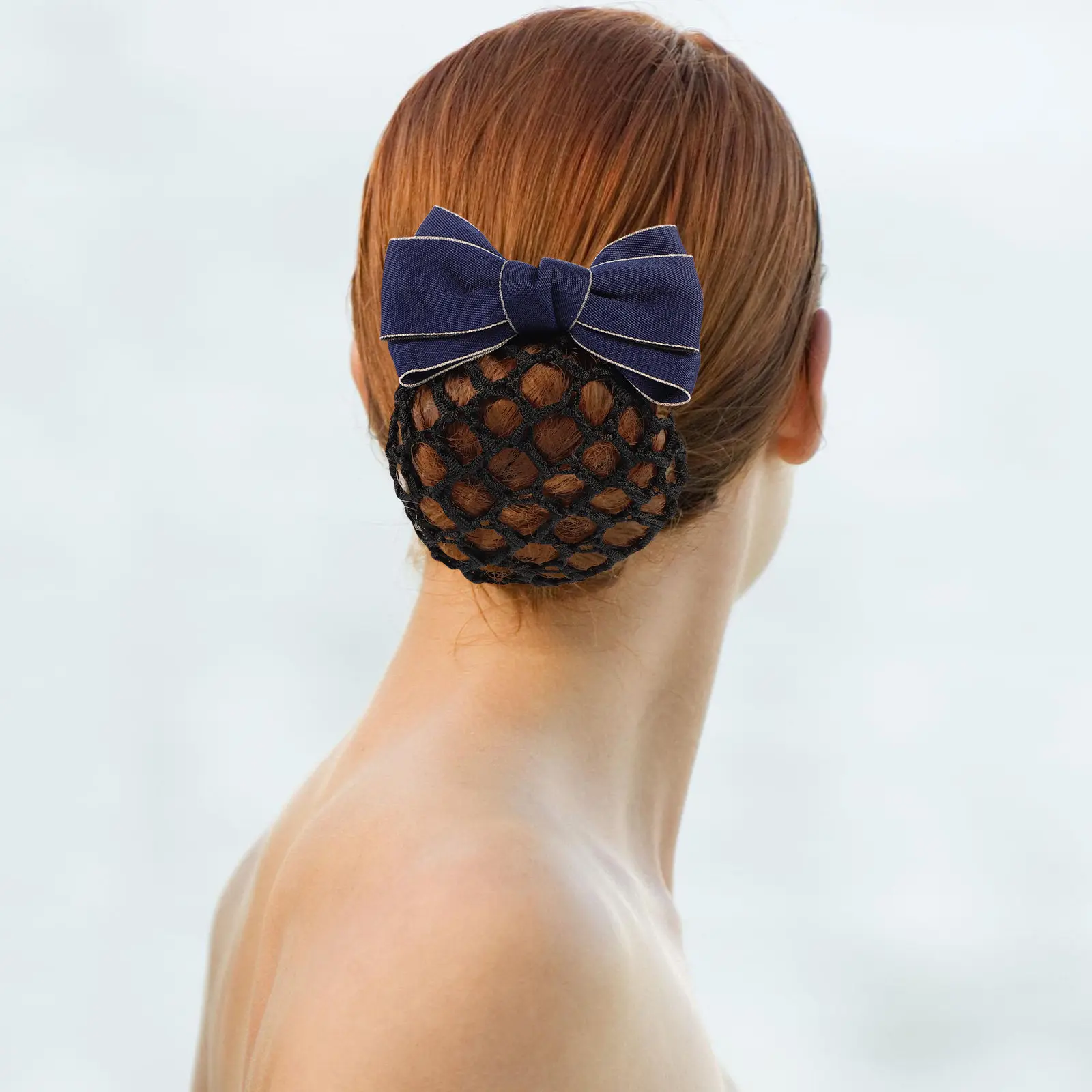 2Pcs Women Hair Snood Mesh Bow Net Professional Headdress Strong Clip Hair Accessory Perfect for Nurse Stewardess Work