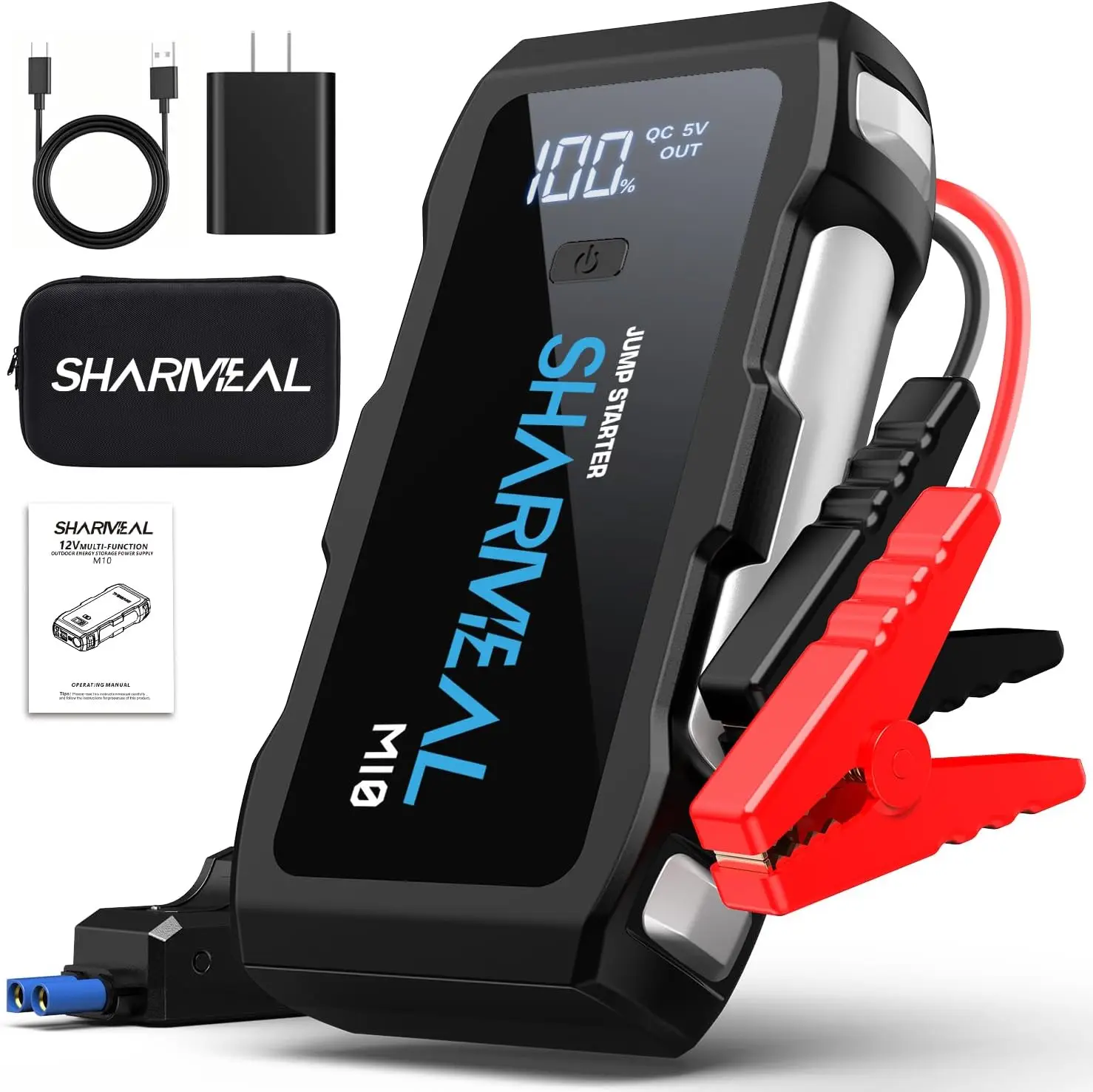 

6000A 12V Car Jump Starter with USB Quick Charge, 3 Modes Flashlight & Cable for All Gas/Diesel Engines