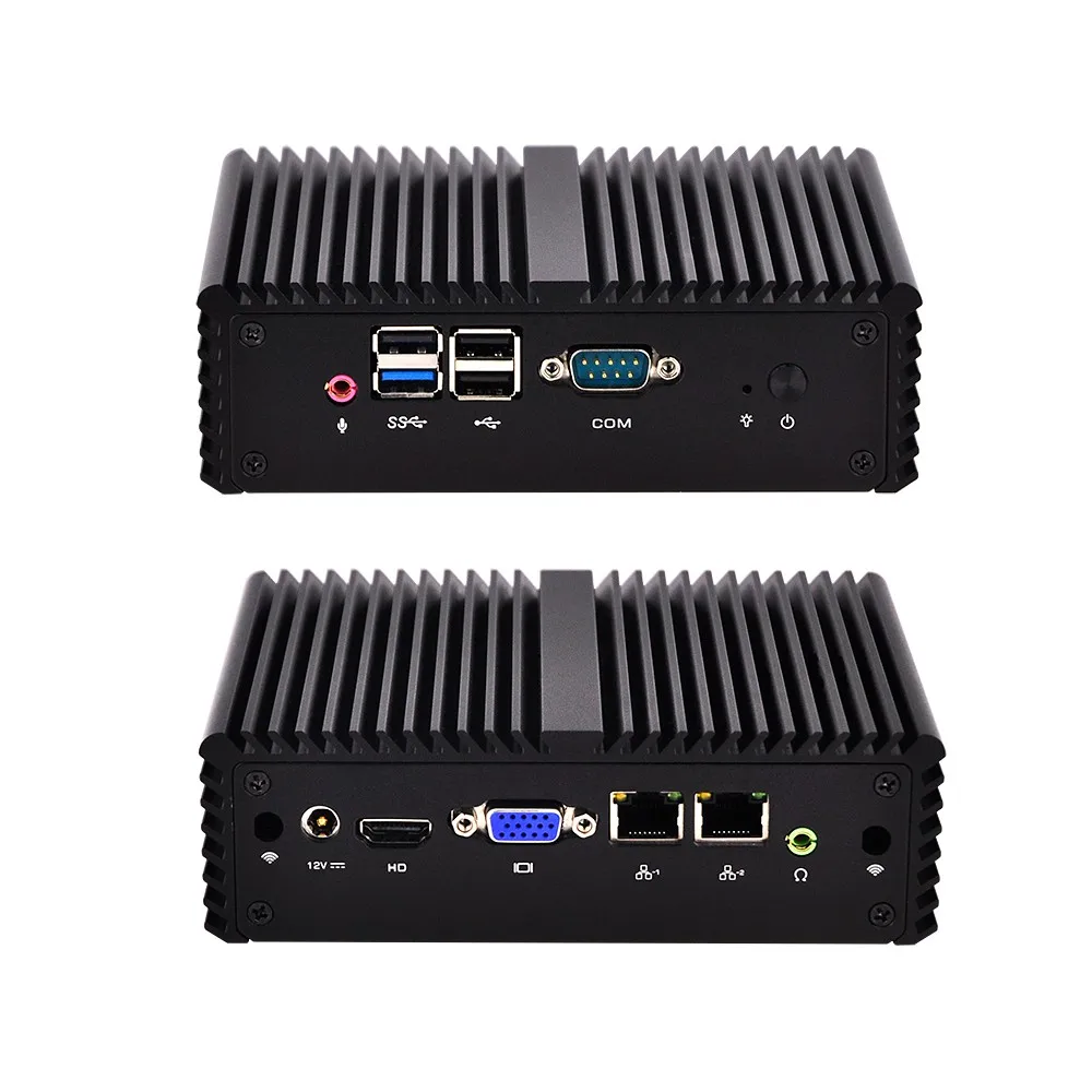 Fanless Baytrail J1900 Quad Core Desktop Micro Computer Server 4GB Ram 128G SSD 2 Ethernet Dual Nic Mini PC