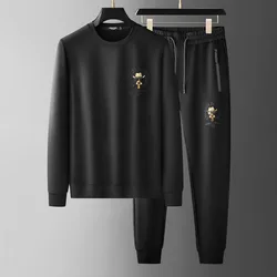 Mens Two Piece Sets Full Sleeve Hoodie and Long Pants Sequins Embroidery Fashion Autumn Winter Tracksuits Men Ropa Para Hombre