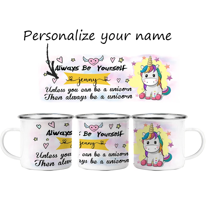 Personalized Name Mug Always Be Yourself Unicorn Cup Custom Tea Coffee Hot Chocolate Mugs Children Birthday Kids Gifts