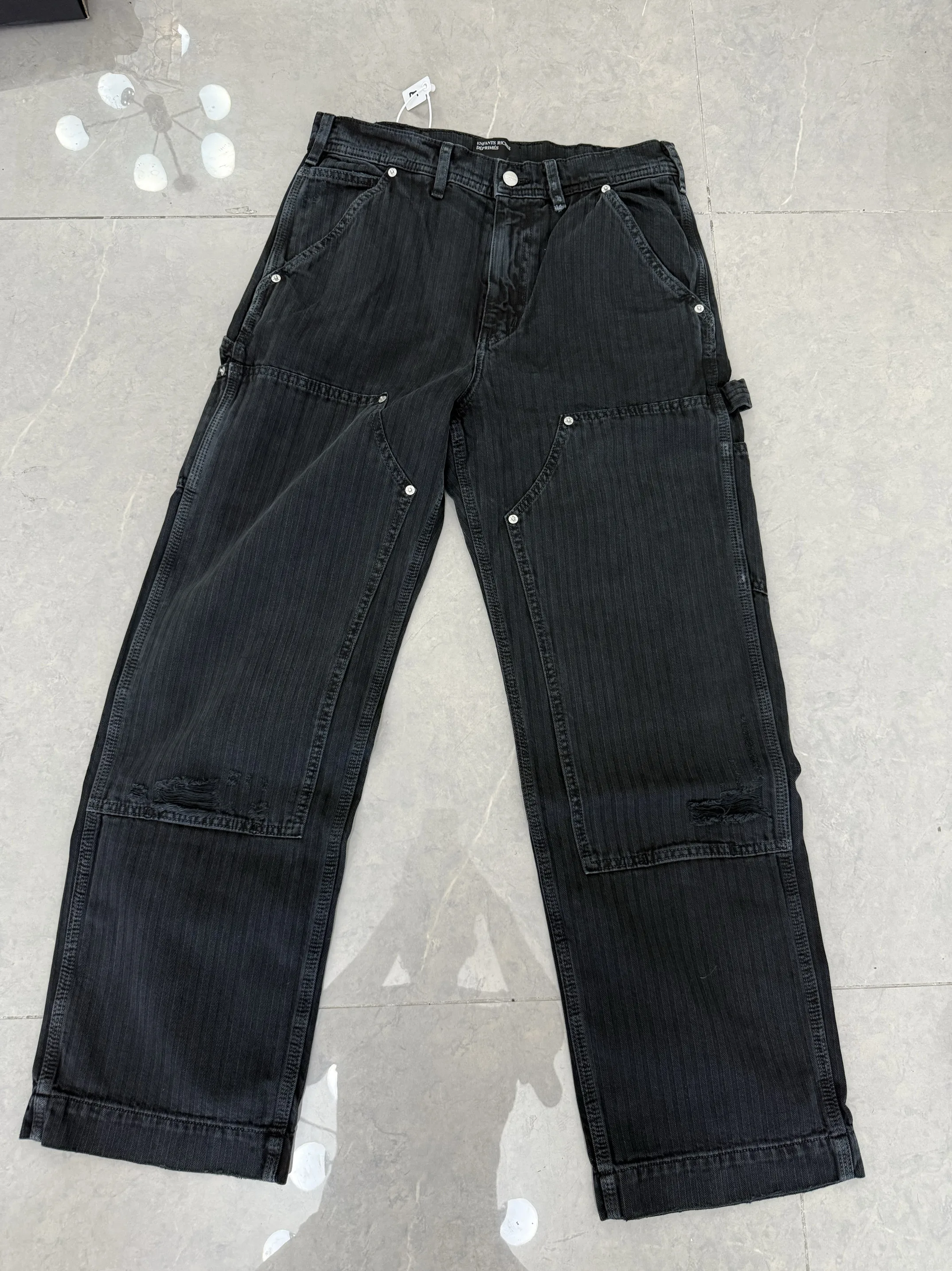 ER/D 25ss Striped Double Knee Rivet Damage Washing Tooling Logging Pants
