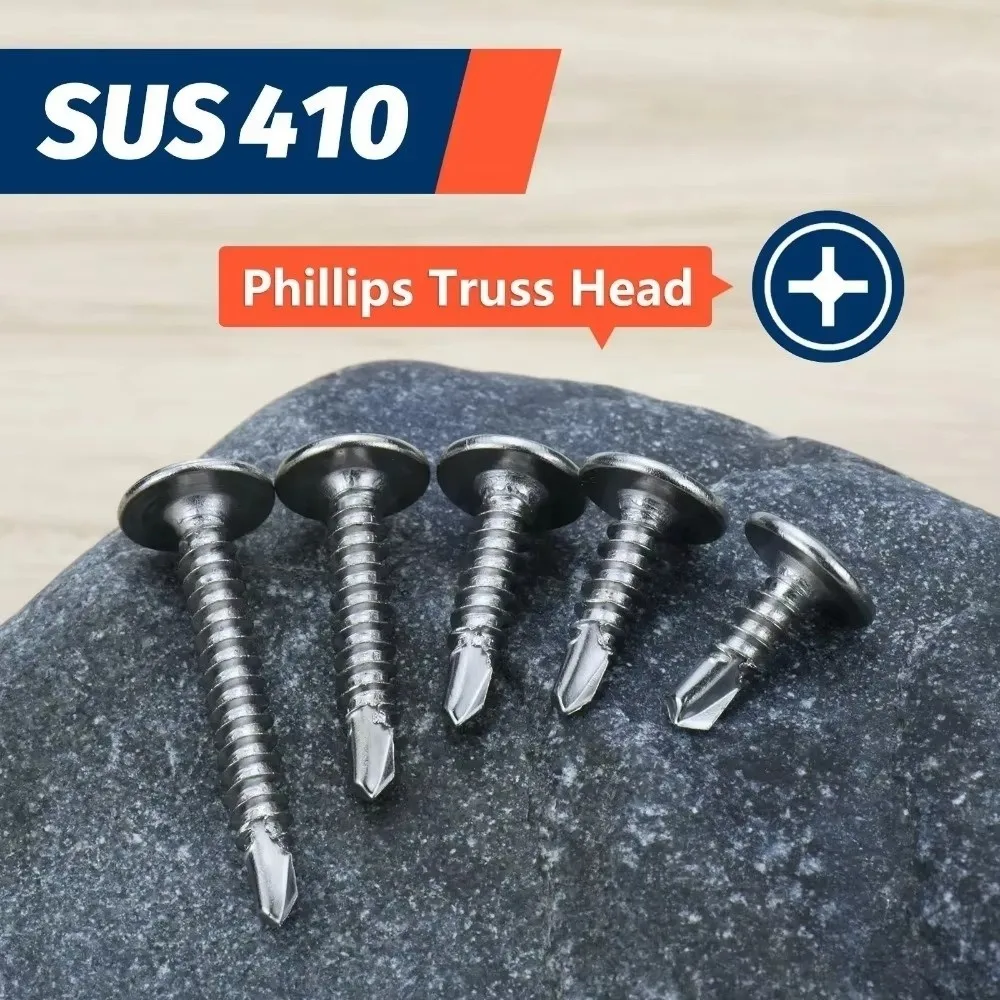 50PCS Stainless Steel Self Tapping Screws Round Washer Cross Phillips Metal Screws Flat Head High-Strength Fasteners