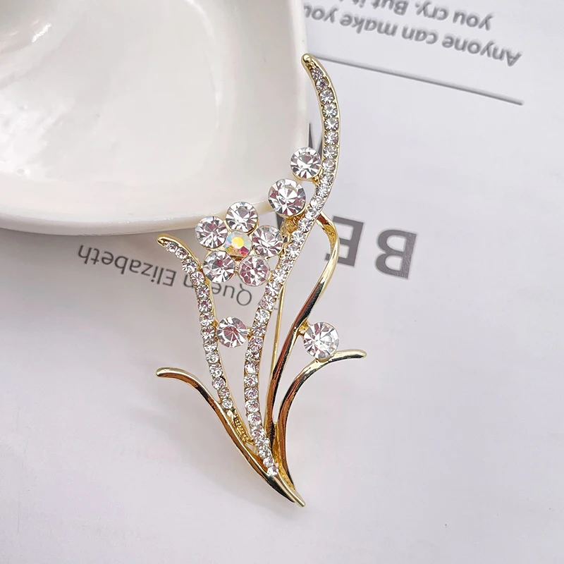 Fashion New Rhinestone Flowers Big Brooch Orchid Pins and Brooches Wedding Jewelry Corsage Dress Coat Brooch Pin Accessories