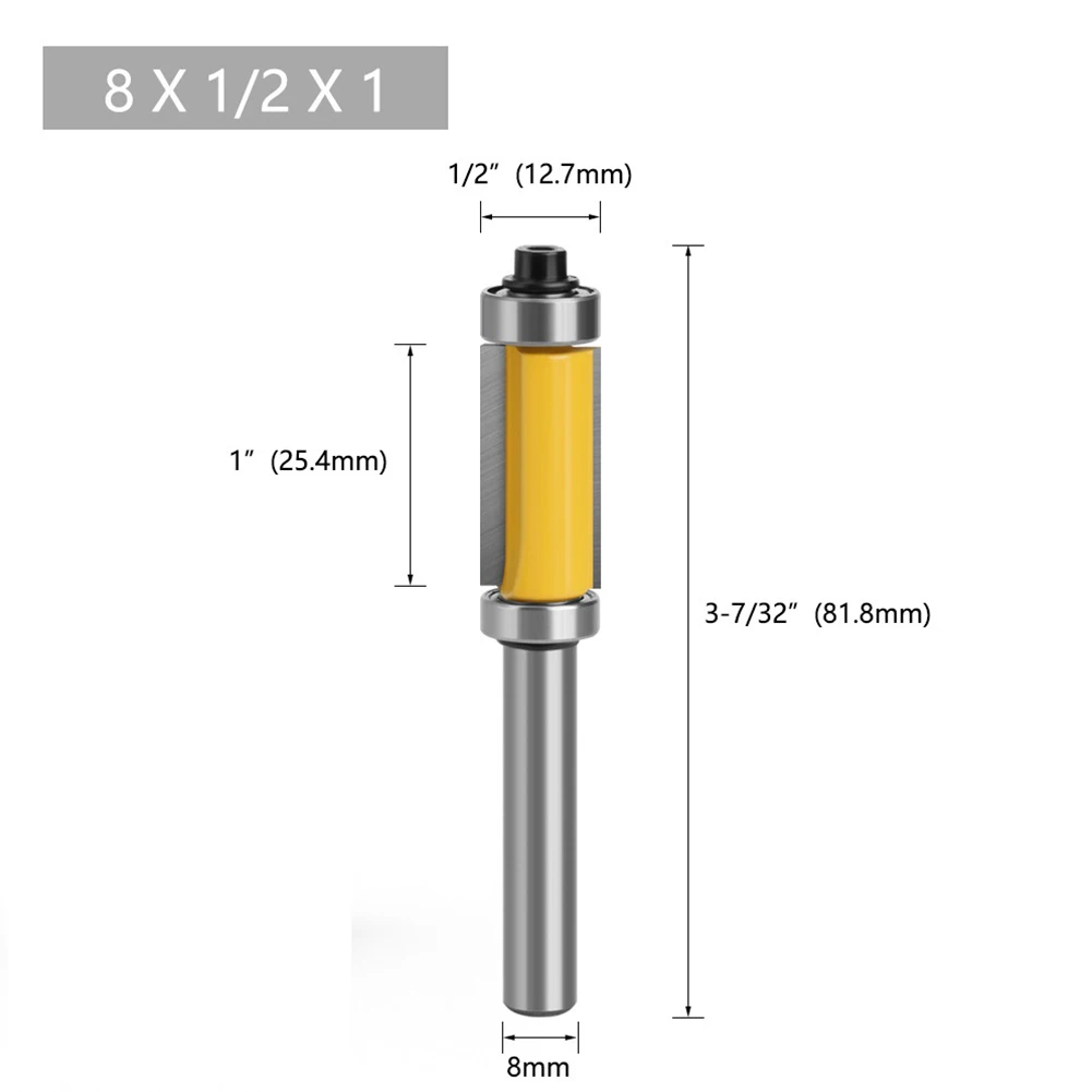 1pcs 8mm Shank Double Bearing Straight Trim Router Bit Milling Cutter Carbide Flush For Woodworking Tools Accessories