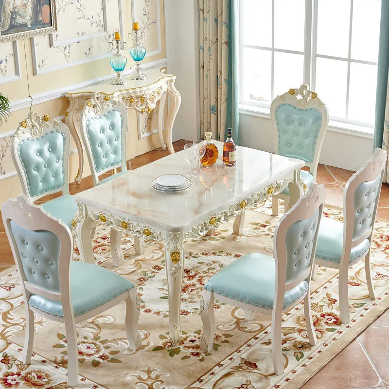 

European dining table and chair combination marble modern simple household small apartment dining table solid wood American rest