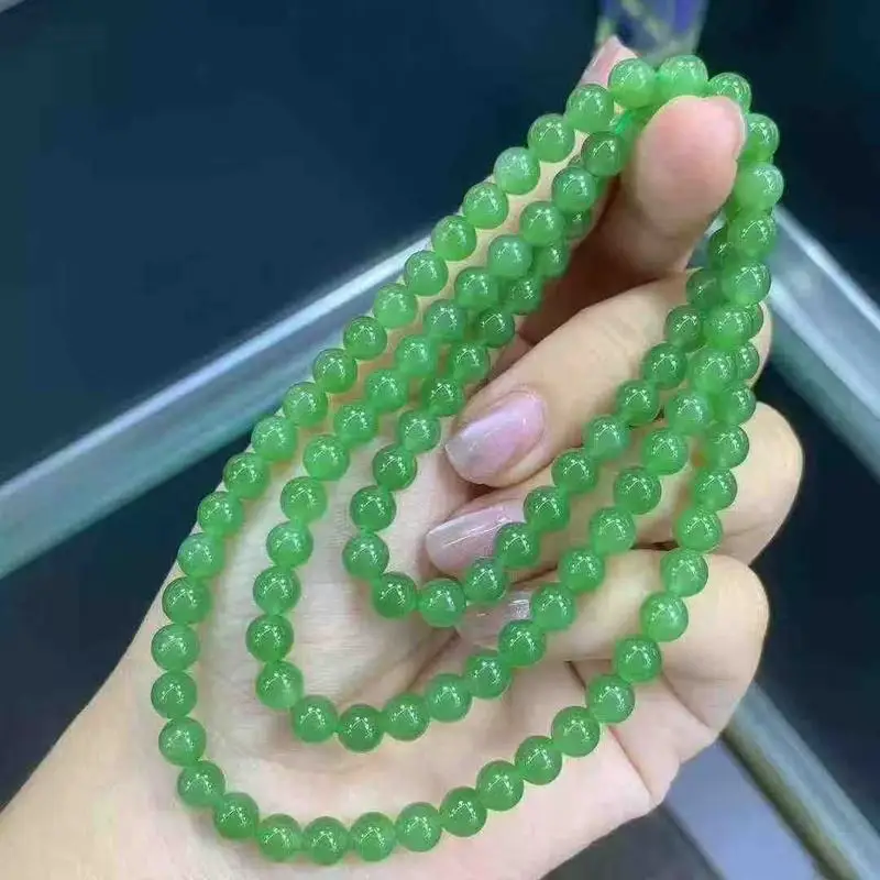 Natural Hetian Jade Bracelet With 108 Buddha Beads, No Black Spots, Each Bead Is Icy Green