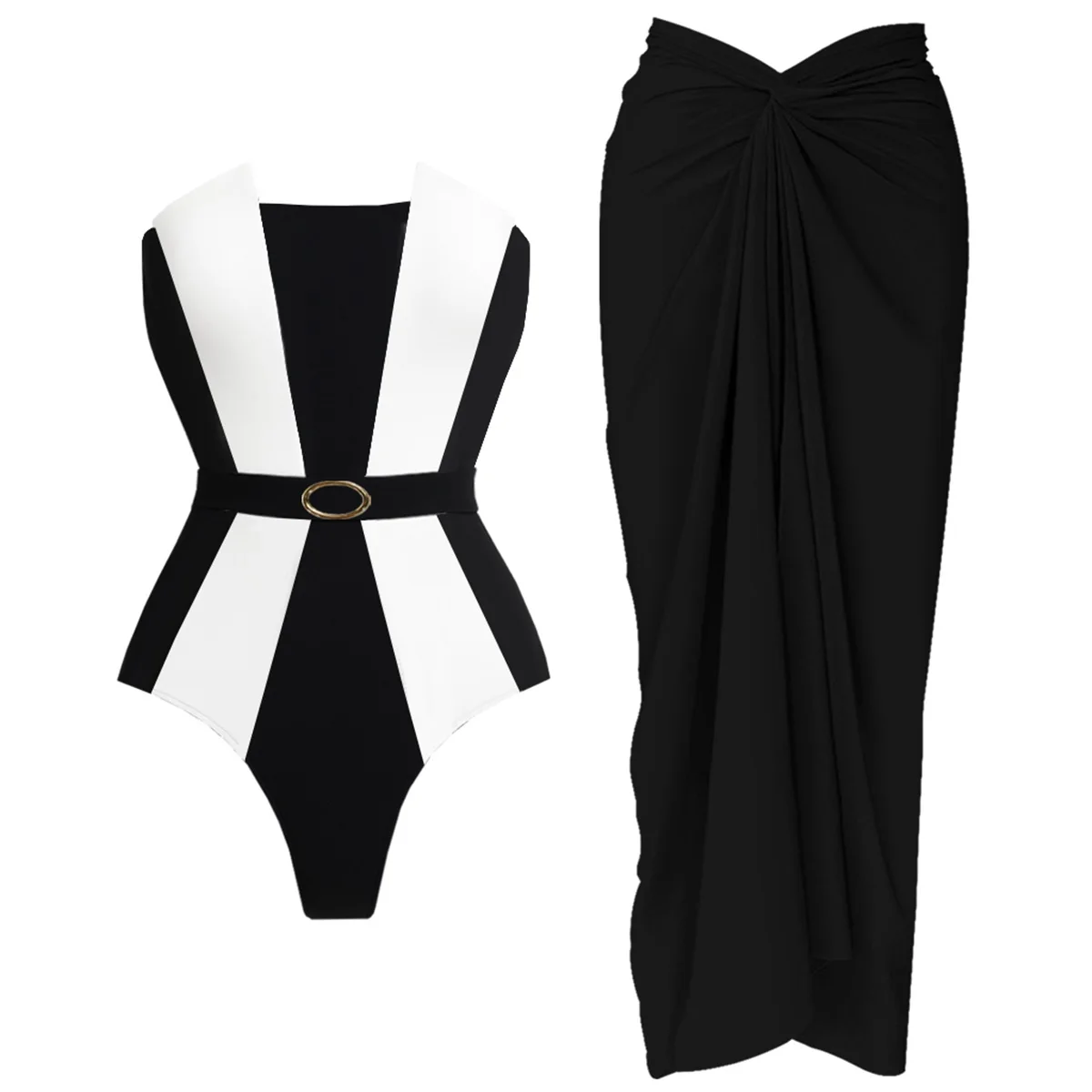 

2Pcs Black White Swimsuit 2026 Bandeau Biquini Women Sexy Bikini Push Up Swimwear Female Patchwork Dress Bathing Suits Beachwear