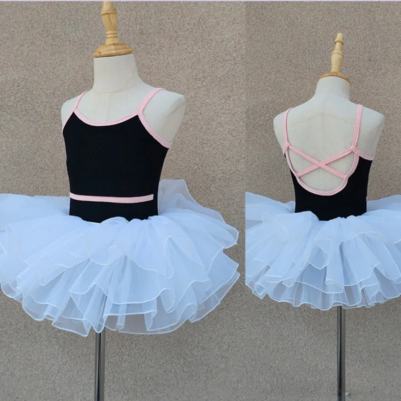 Cute Kids Party Ballet Leotard Dress Mesh Tutu Strap Bodysuit Dancewear Set Children Girls Black Costumes Birthday Gifts