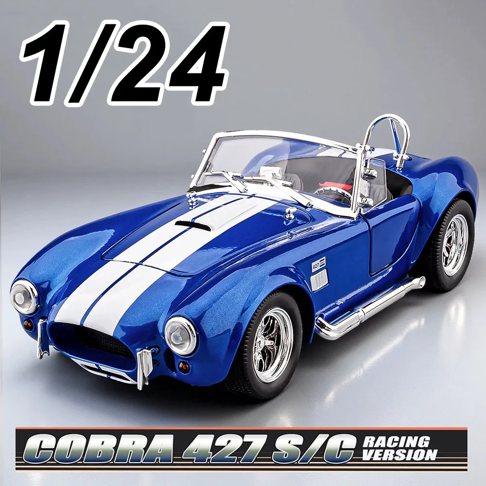 

1:24 Shelby Cobra GT500 Alloy Sports Car Diecast Models Toys Sound Light Pull Back Doors Opened Vintage Cars Collect Child Gifts