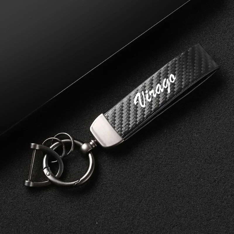 1PCS Leather Carbon Fiber Motorcycle Key Chains KeyChain For Yamaha XV250 XV535 XV750 XV1100 Virago 2018-2023 Accessories