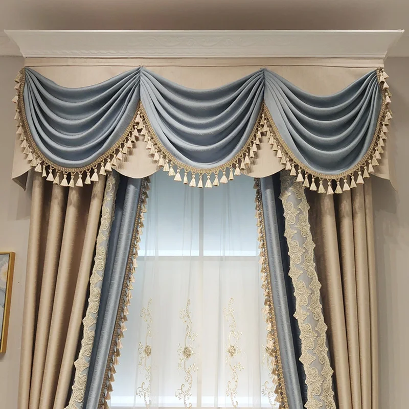 Modern European Curtains for Living Room Bedroom Dining Luxury Villa Champagne Gold Stitching Macrame Curtain Lace and Ready