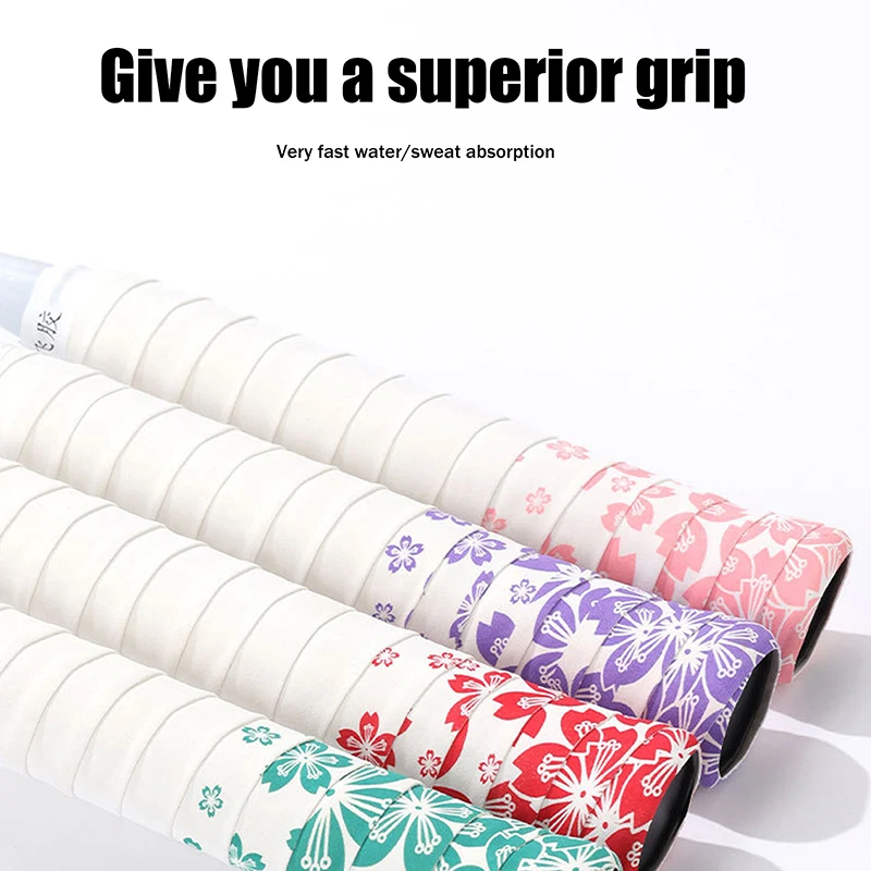 

1 шт., лента для тенниса и бадминтона с принтом сакуры, впитывающая пот, амортизирующая, нескользящая, износостойкая для спортивного оборудования