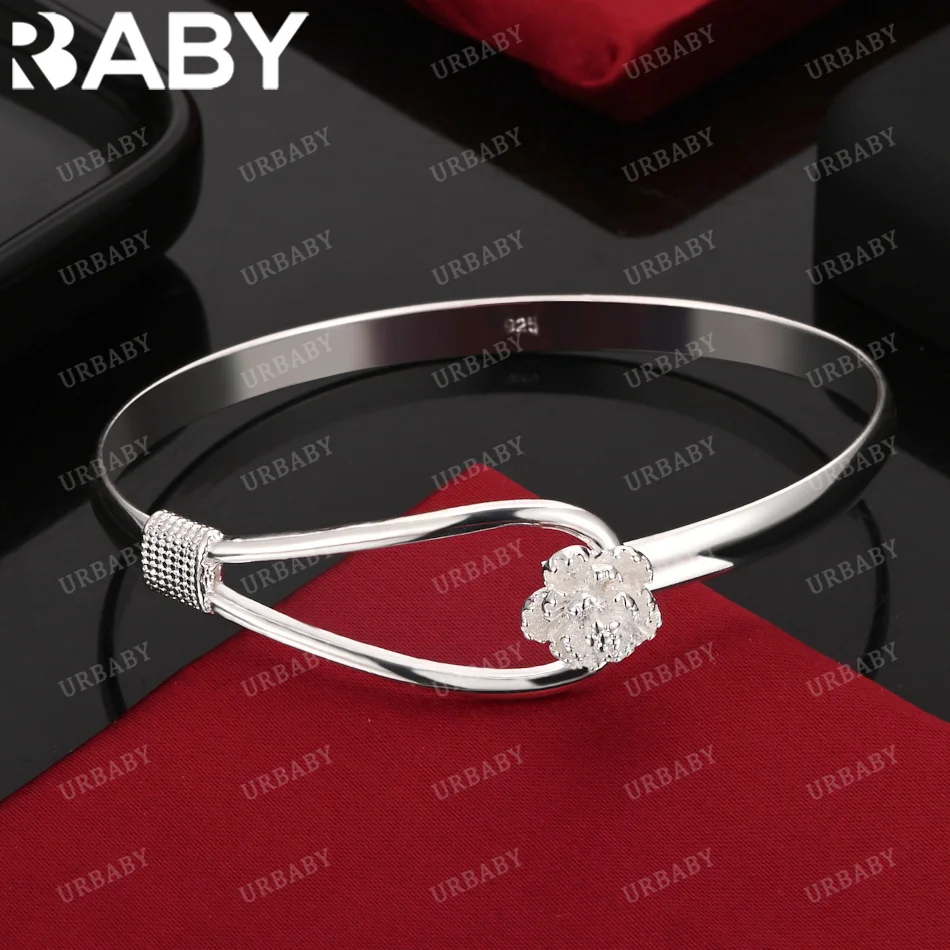 

URBABY 925 Sterling Silver Bangle Interlocking Flowers Bracelet For Women Jewelry Fashion Party And Daily Wear