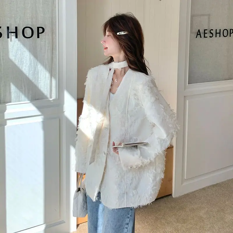 Off-white Fringed Small Fragrant Blazer Women's Spring and Autumn 2026 New High-end Temperament Commuting Socialite Small Suit