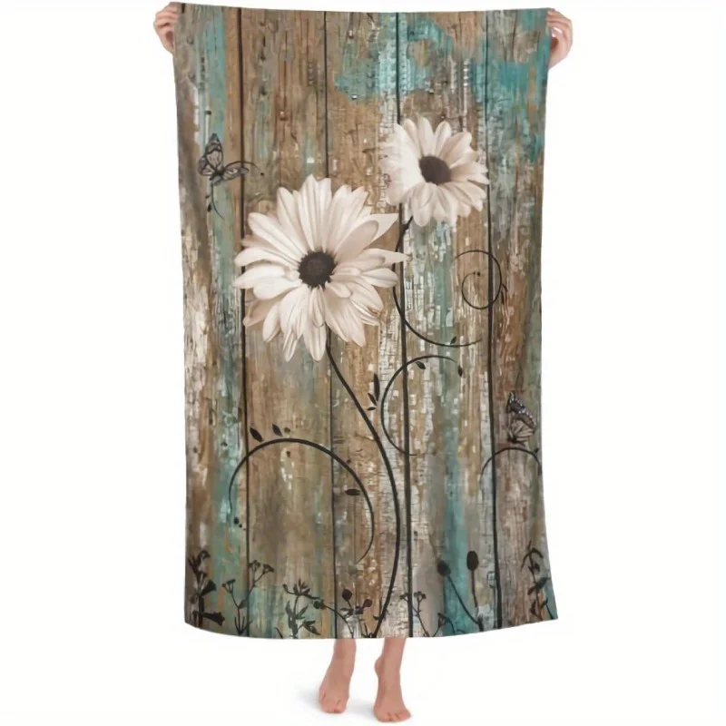 

1 шт. винтажное пляжное полотенце из полиэстера с цветочным узором, легкое банное полотенце в деревенском стиле, квадратная тканая кухонная салфетка