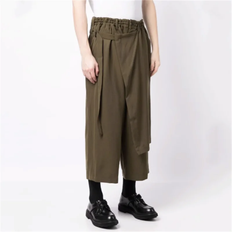 

2023 Spring and summer casual cropped pants loose straight pants drop men's pants large size fake two fashionable brand wide leg