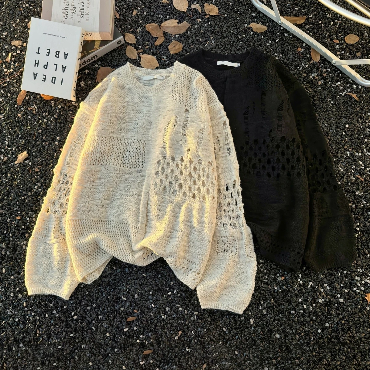 미국 레트로 남성 니트 스웨터 울로 된 빈티지 스타일 가을 겨울 루즈핏 버튼업 레귤러 길이 긴팔