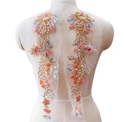 1Pair. Pearl Embroidered Lace Mirror Flower Shining Dance Costumes and Headwear, Children's Clothing Applique.