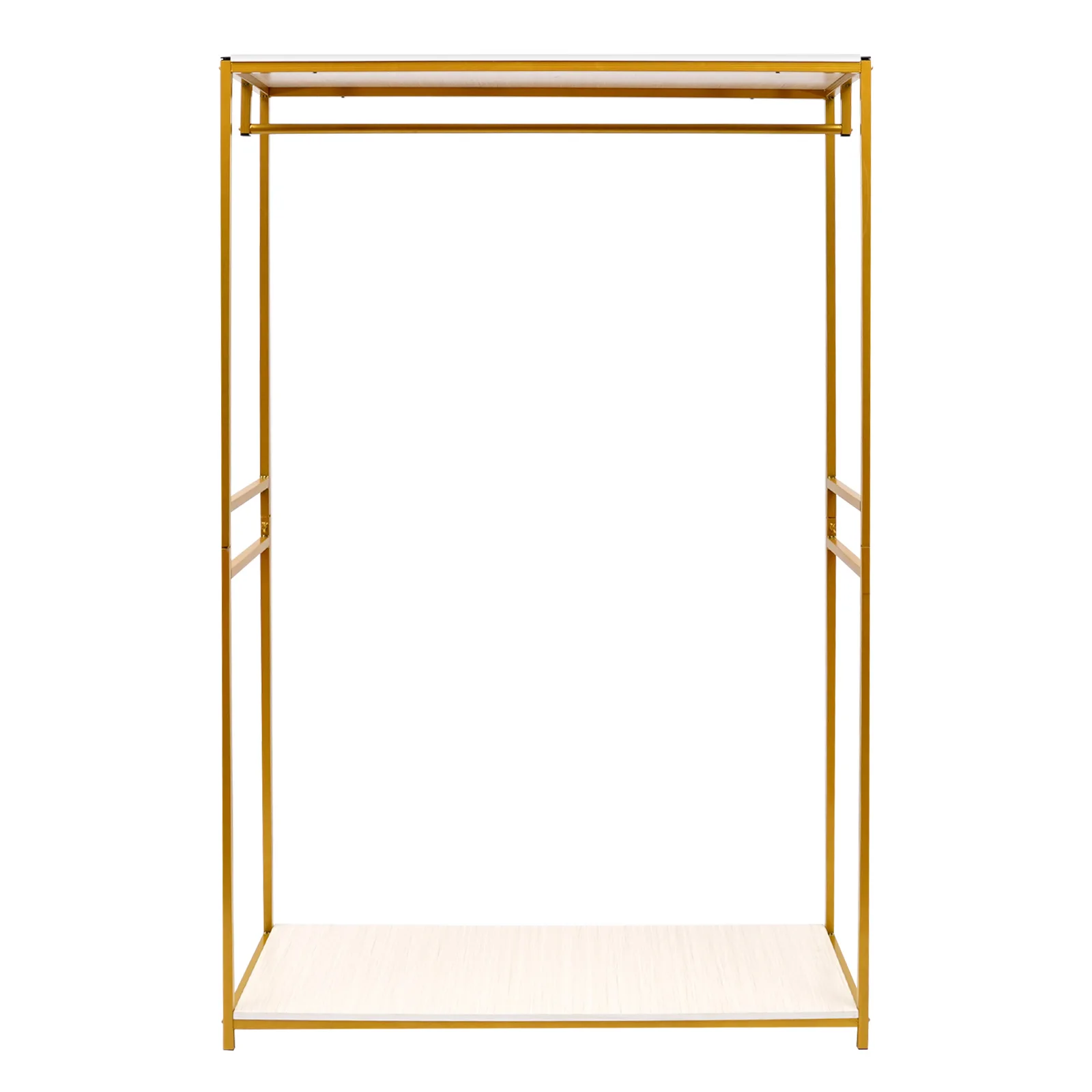120*45*190cm Gold Clothing Display Rack Free Standing Clothing Rack with Wood Shelf Multifunctional Use