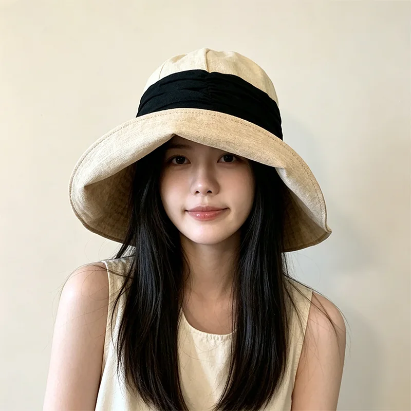 Japanese-style Linen Sun Hat with Rollable Brim, Minimalist Design That Visually Minimizes Face Size—UV-protective Fishing Hat