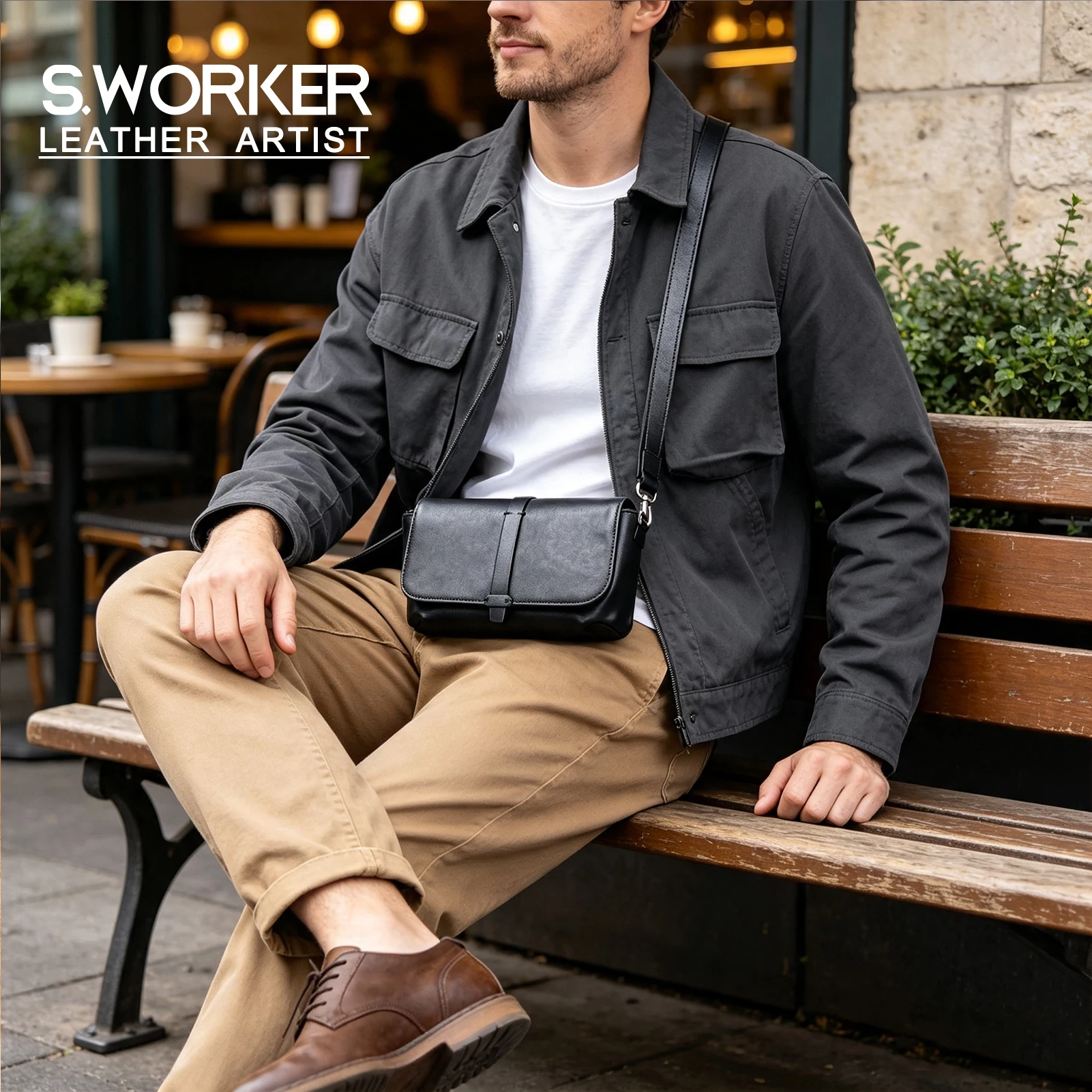 Echte Leder-Umhängetasche für Herren, Kleine Crossbody-Tasche, Schultertasche aus hochwertigem, pflanzlich gegerbtem Leder, Modischer Casual-Stil – Detail 2