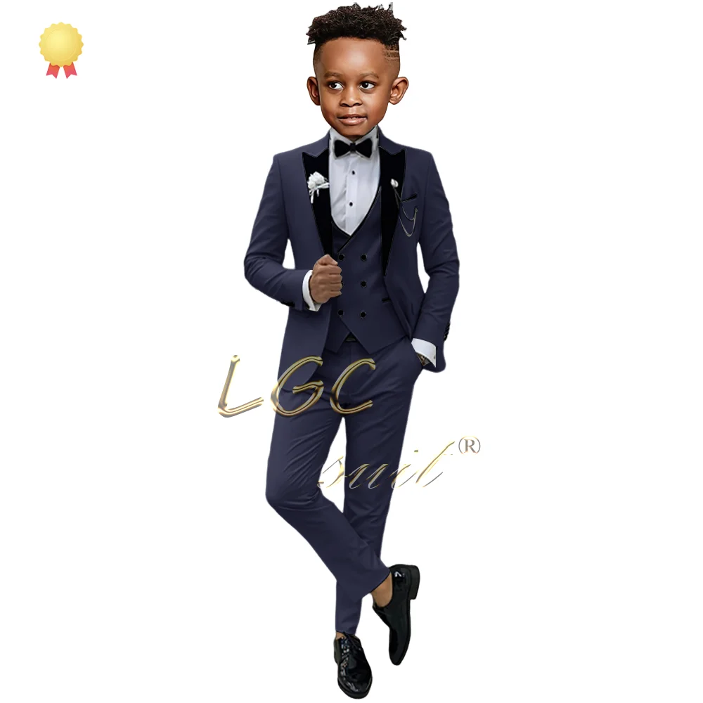 3-piece set of black velvet collar suit and tailcoat for boys aged 3-16, customized wedding party and birthday suit for boys