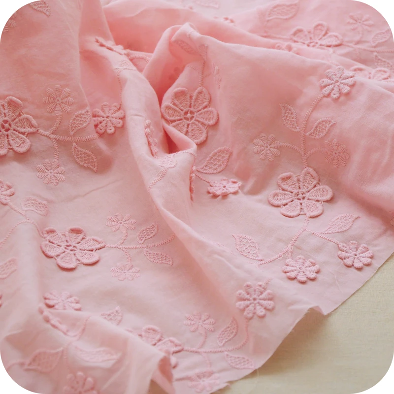 Pink Stereo Embroidery Lace Cotton Cloth, White Fabric, DIY Doll Clothing, Skirt Material, 130cm, RS1002