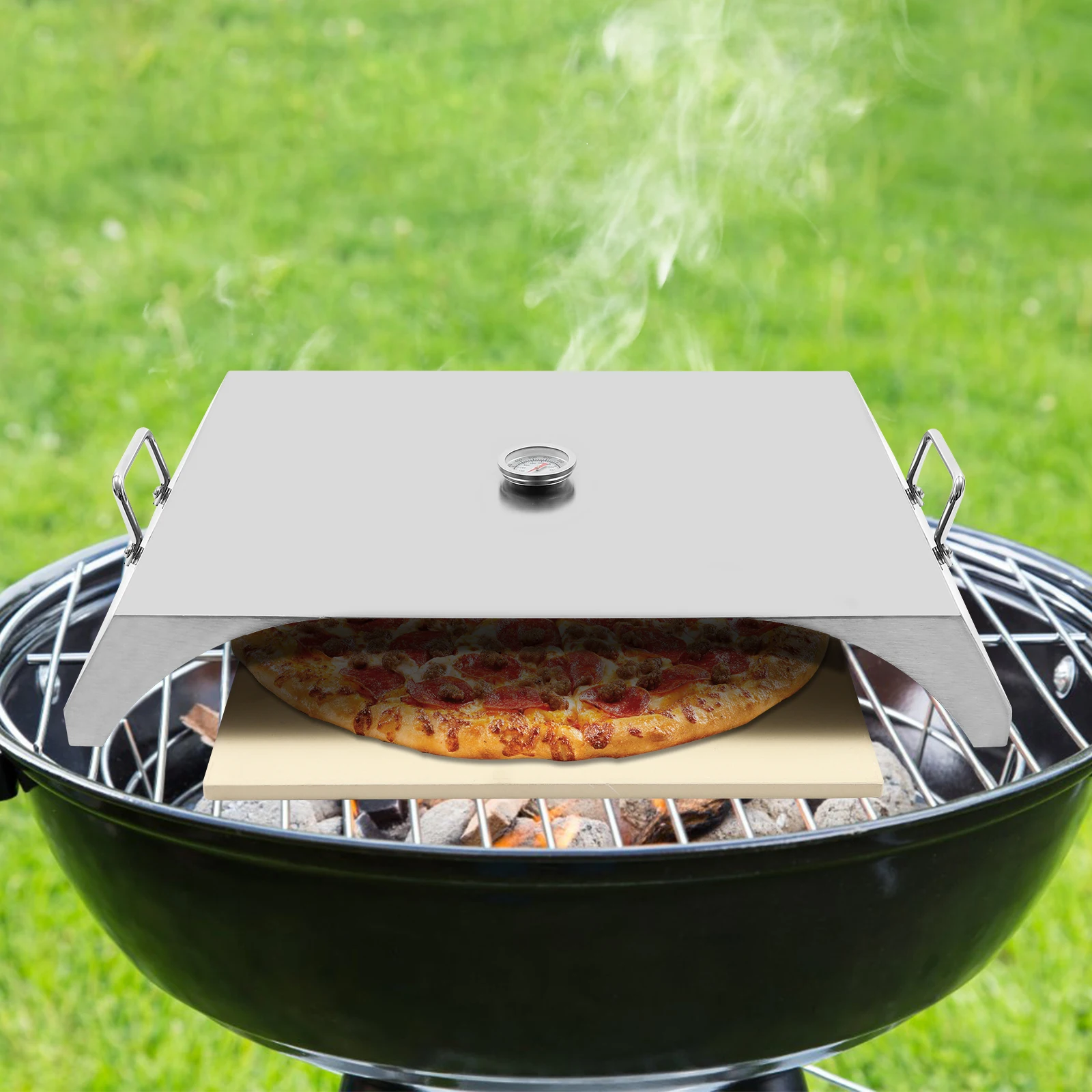 

Stainless Steel Pizza Oven Kit, Square Pizza Stone Baking Stone, Cordierite Ceramic for Outdoor BBQ Grill No Pizza Peel Included